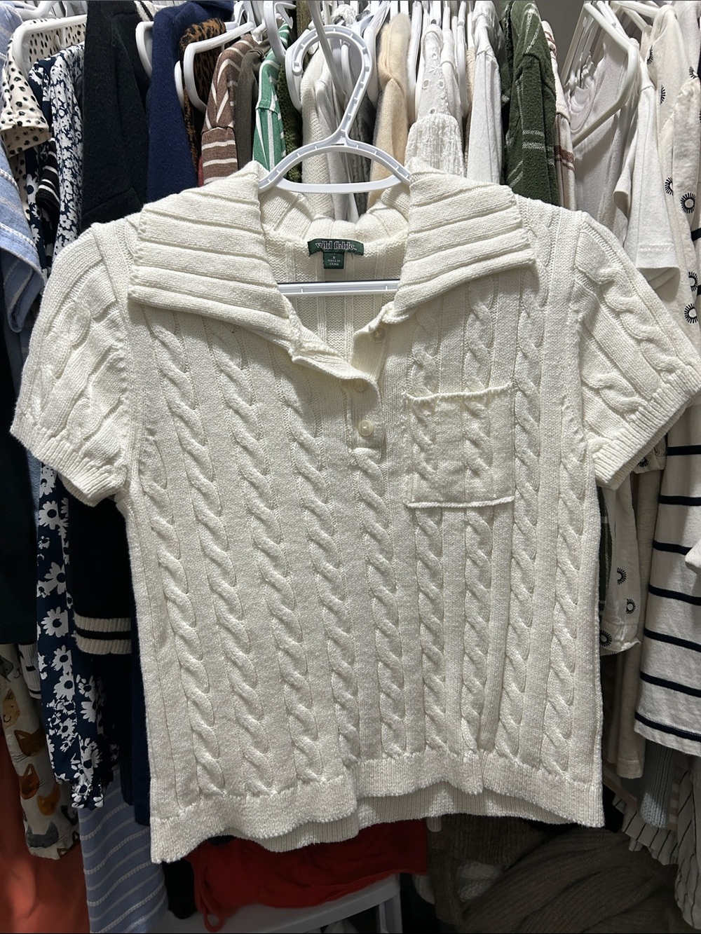 Wild Fable White Cable-Knit Short Sleeve Polo Sweater